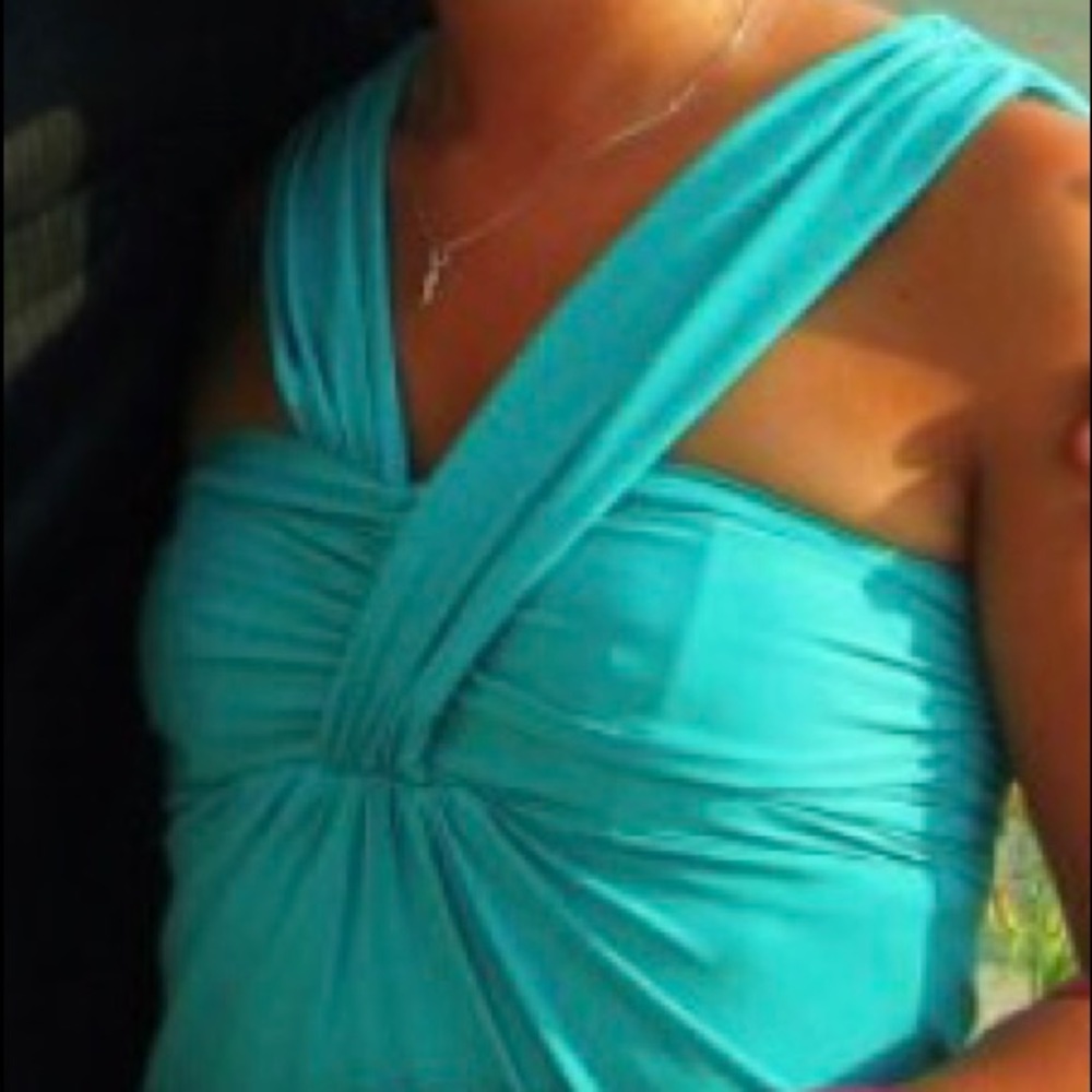 EXPRESS. Chic, cross crosses top. Aqua dress